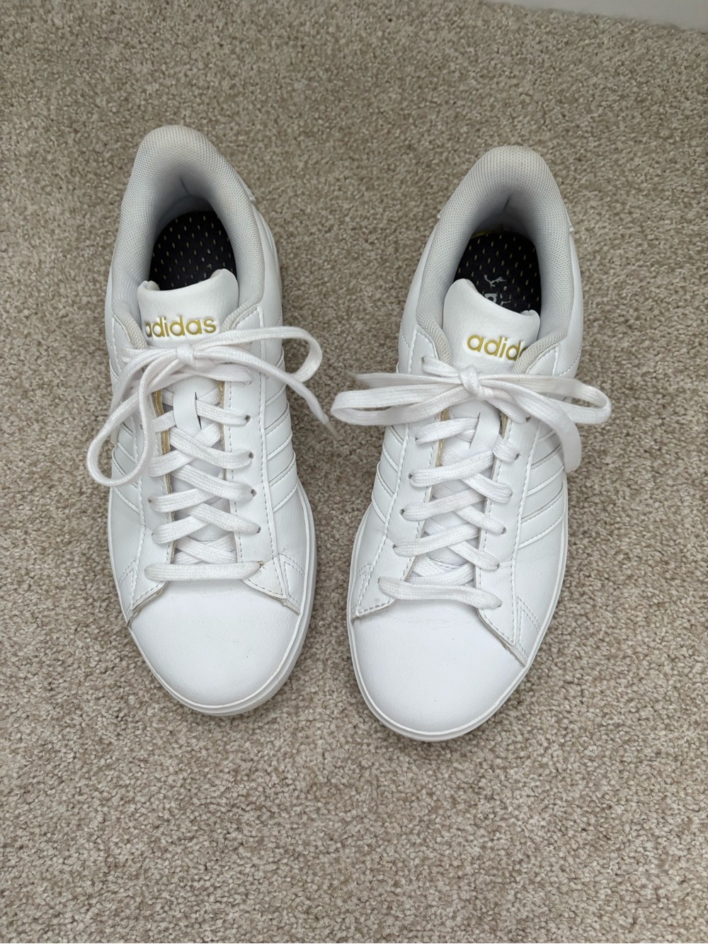 Adidas White Leather Low-Top Sneakers with Gold Logo